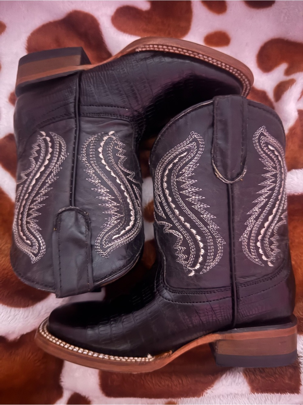 Corbin Tanner Mark Lizard Belly Print Black Cowboy Boots Kids Size 11